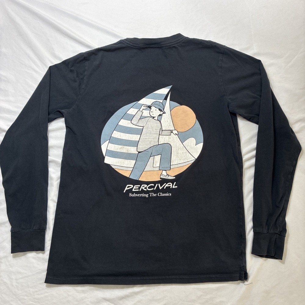 Percival T-shirt Long Sleeve Large Organic Cotton Embroidered Black Classic