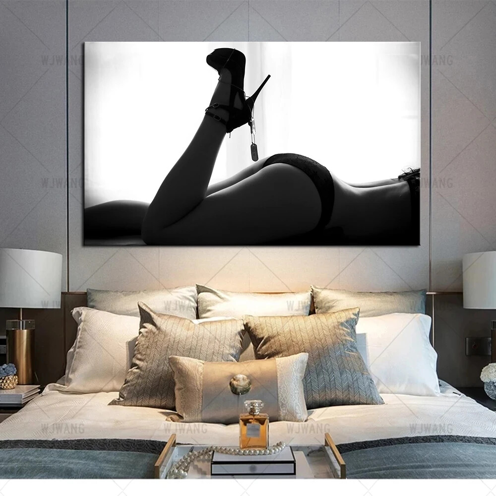 Black White Sexy Girl Canvas Painting Poster Prints Wall Art Home Decor