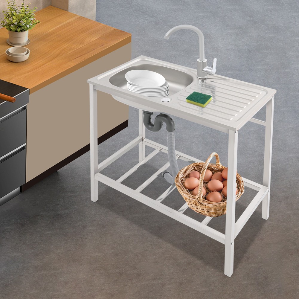Stainless Steel Utility Sink with Countertop and Bottom Shelf for Laundry or Kitchen