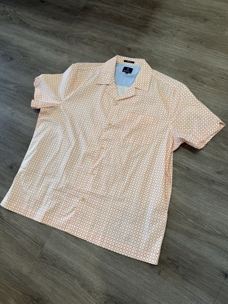 Ben Sherman Mens Shirt XL Orange White Design Short Sleeve Button Down