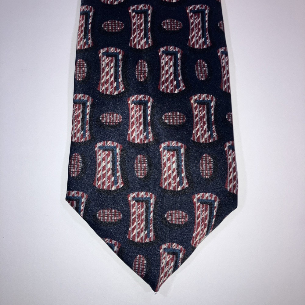 Vintage Barry Wells Blue Red Abstract Geometric Silk Necktie Made in USA