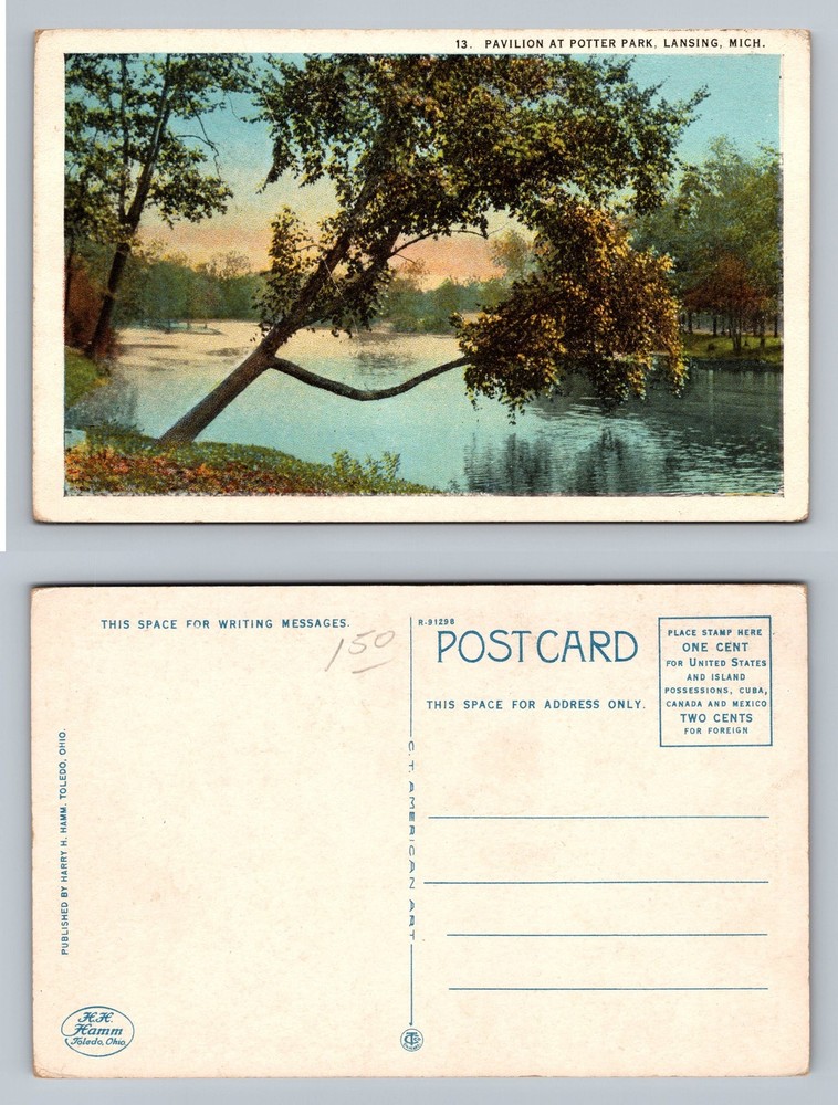 Lansing, MI-Michigan, Potter Park Pavilion Scene Souvenir Vintage Postcard