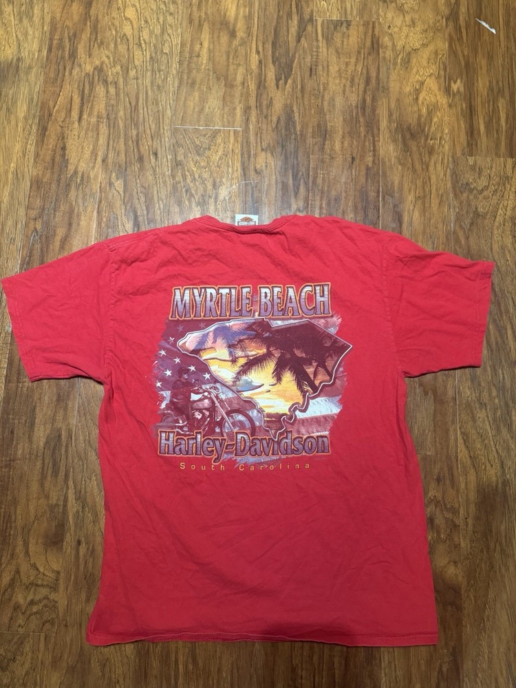 Harley Davidson Motorcycles Firefighter Large Myrtle Beach 2012 Red Shirt Biker