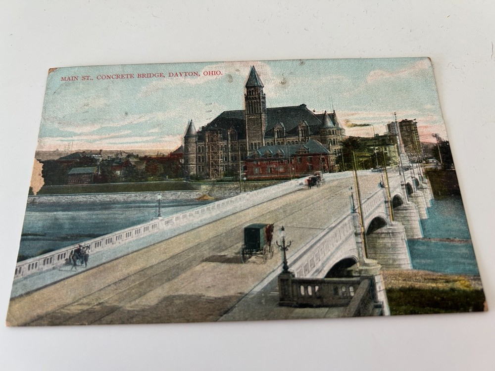 Main St Street Concrete Bridge Dayton Ohio OH Postcard