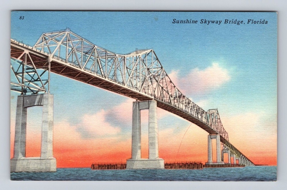 FL-Florida, Sunshine Skyway Bridge, Antique, Vintage Souvenir Postcard