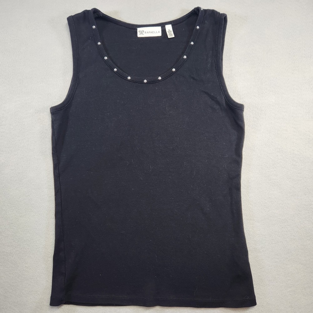 Rafaella Women's Small Black Sleeveless Knit Tank Top Beaded Scoop Neck Stretch