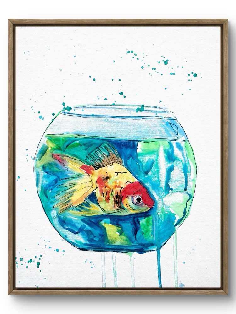 TITA PAINTZ Fishbowl Goldfish Watercolor 11x14 Canvas Bold Wall Art