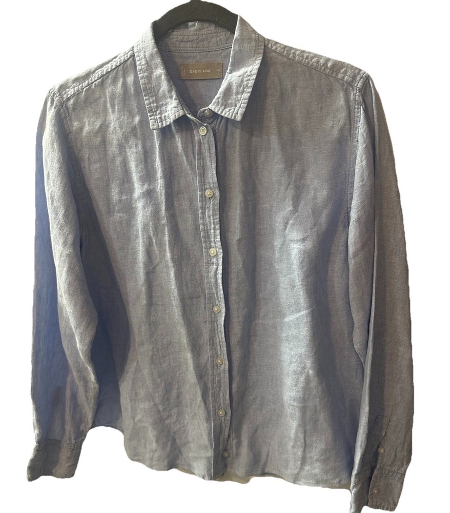 Everlane Women’s 100% Linen Blue Button Down Shirt  Long Sleeve Minimalist  6