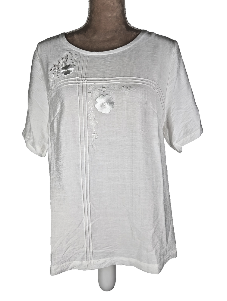 Vesper White Embroidered Boho Tunic Top Size 16 Beach Vacation Wear