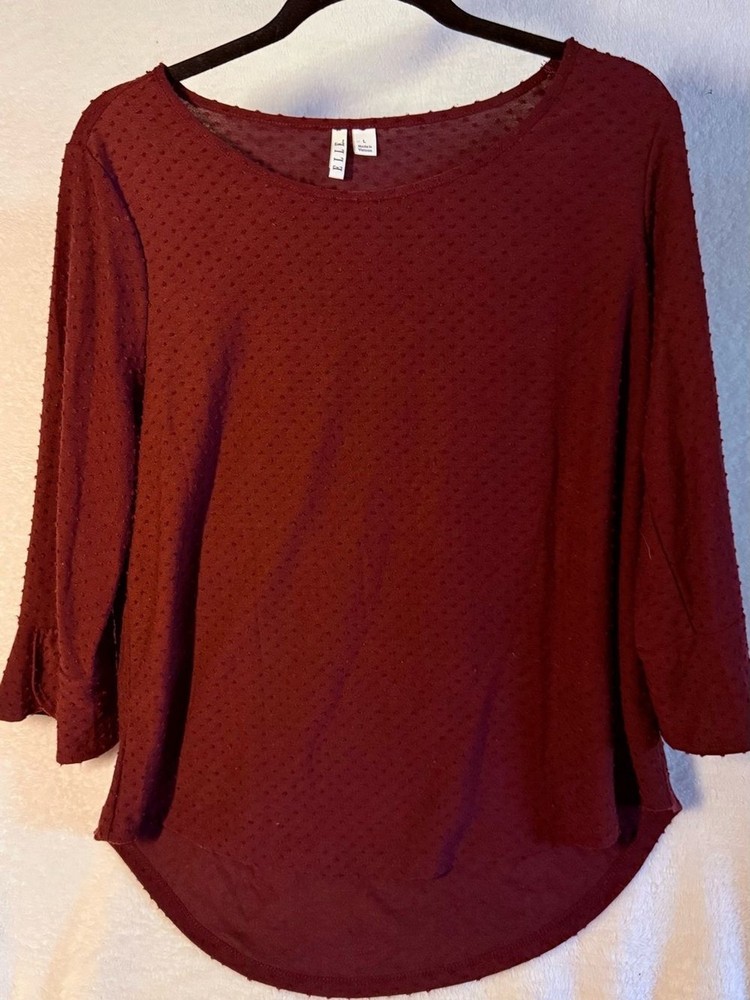Ella Moss Women's Burgundy Textured Long Sleeve Top - Size Large