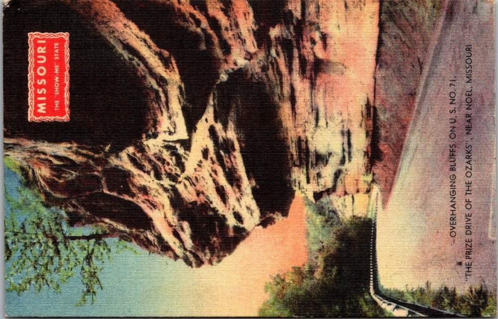 Vintage 1946 Linen Postcard: Overhanging Bluffs, Noel, Missouri Ozarks