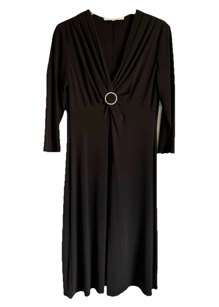 Evan-Picone V Neck Black Midi Rhinestone 3/4 Sleeve Cocktail Dress Size 8