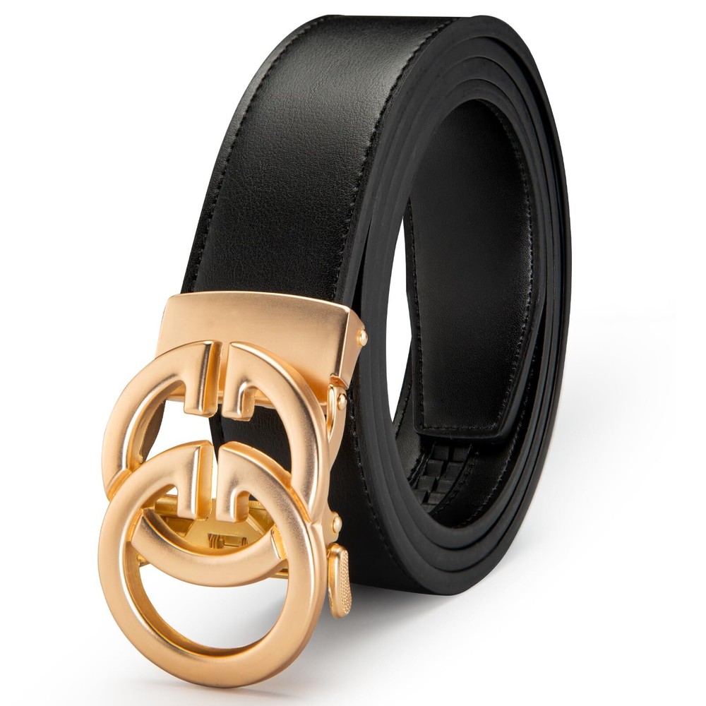 Men's Leather Ratchet Belt with Luxury Designer Buckle - Adjustable Dress Bel...