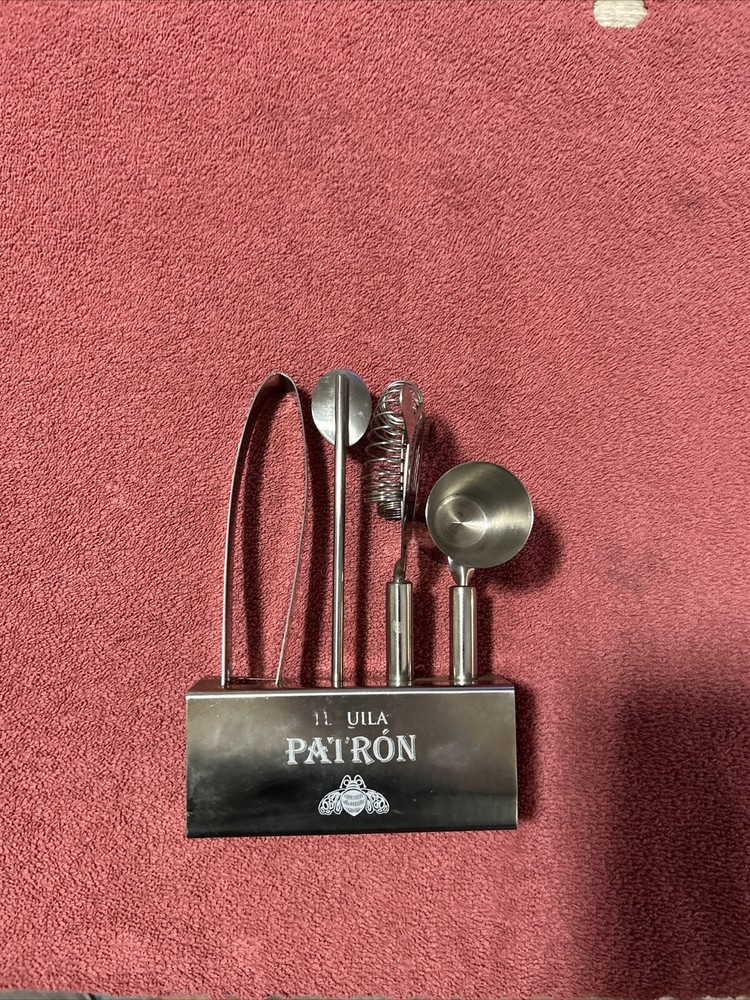 Patron Silver Tequila Advertising Set of 5 Barware Brushed Stainless Utensils