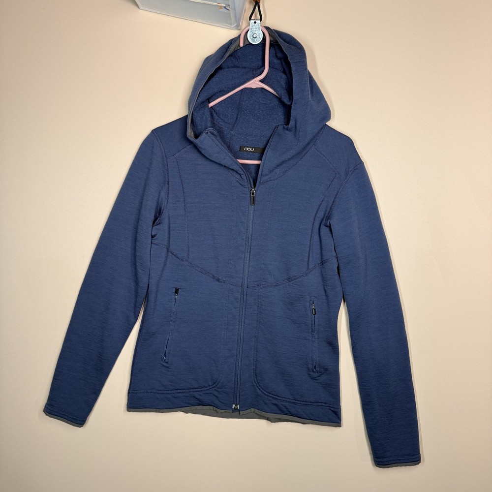 Nau 100% Merino Wool Full Zip Hoodie Hoody Sweatshirt Jacket Blue Women's Medium