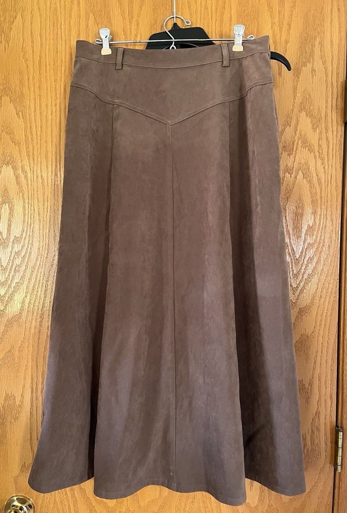 ORVIS Camel Brown A-line Flared Long Maxi Skirt Elastic Zip 2 Pockets Size 12