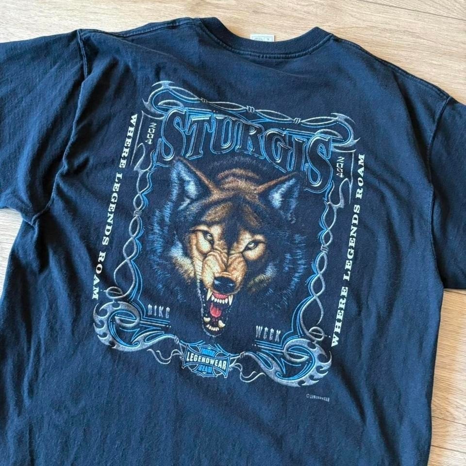 Vintage 2004 Sturgis Bike Week T Shirt Size XL Wolf Faded Double Sided Graphic