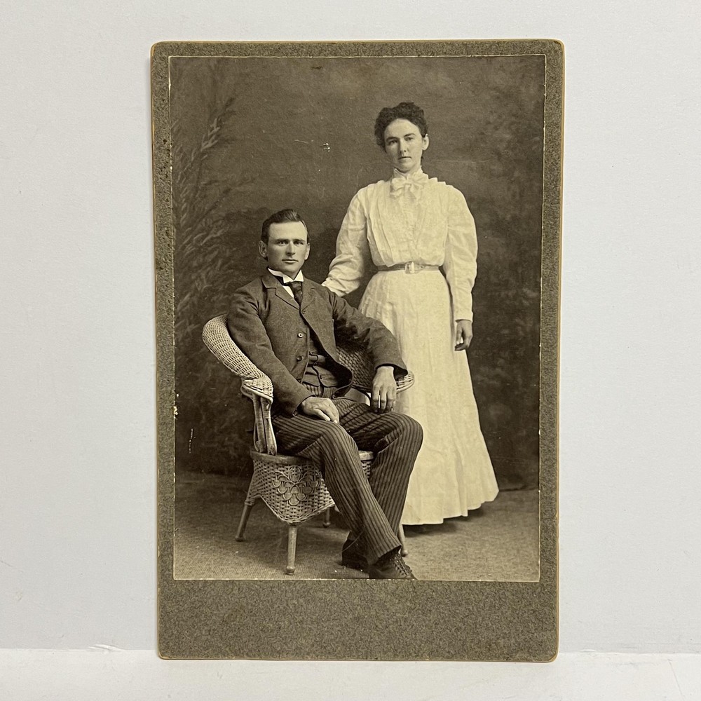 Vintage Couple Cabinet Card Photo 5x7 Sepia Studio Portrait Antique Photograph