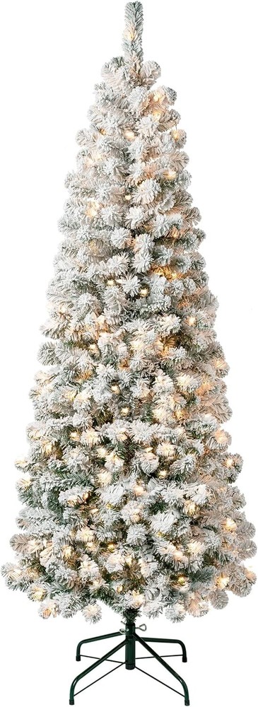 National Tree Company Pre-Lit Flocked Acacia Christmas Tree Medium Size-image