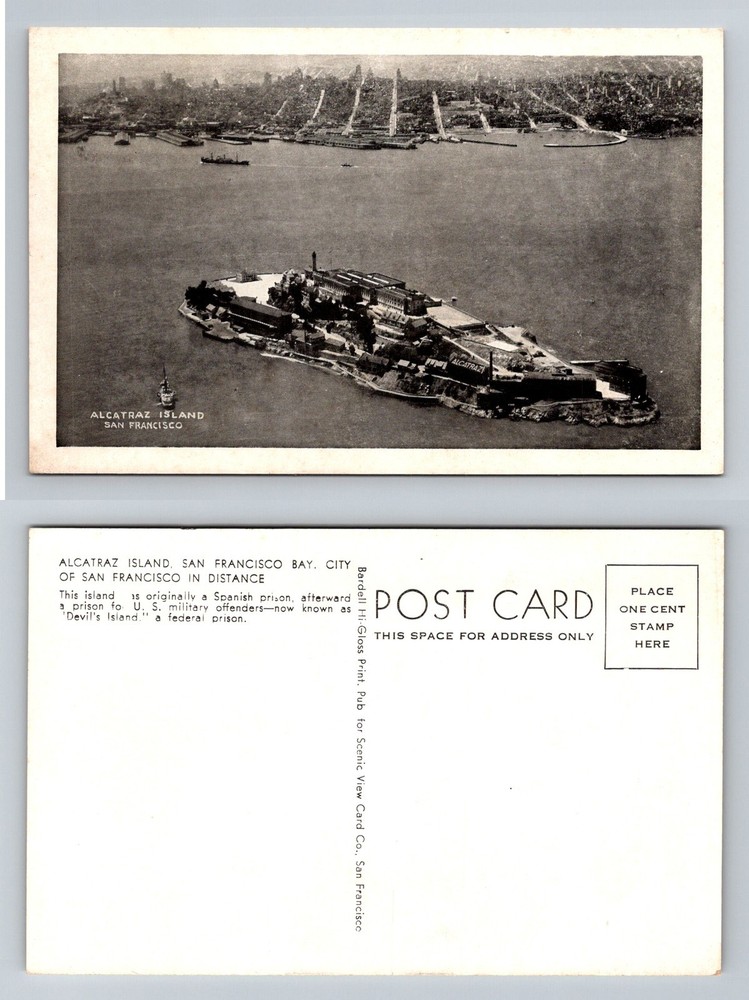 San Francisco California, Alcatraz Island Federal Prison Aerial Vintage Postcard