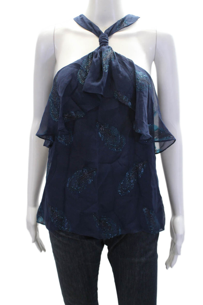 Ramy Brook Womens Feather Print Sleeveless Tank Top Navy Blue Size SmallFree Shipping in US $100+ Orders | $6.95 Orders Below