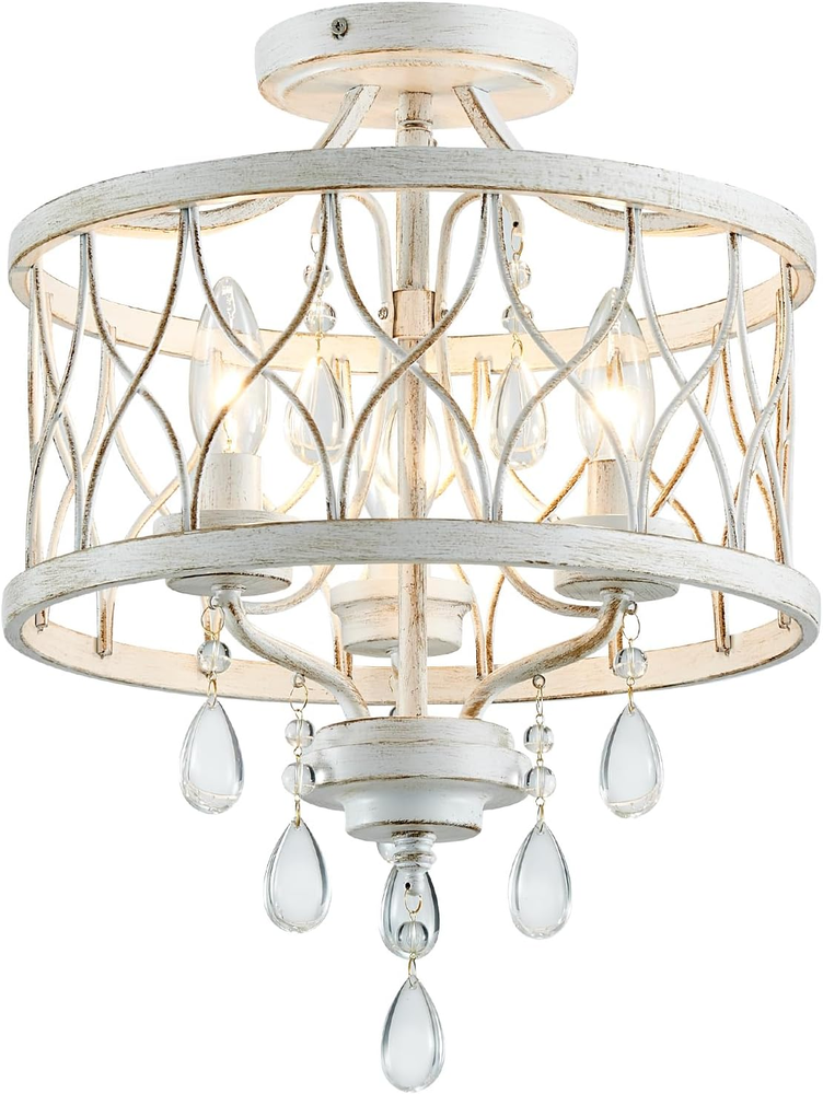 Farmhouse 3-Light Semi Flush Mount Crystal Chandelier Ceiling Fixture