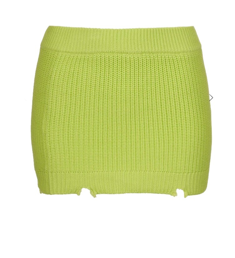 SER.O.YA Neon Green Knit Mini Skirt Distressed Y2K Style Ribbed Summer Fashion