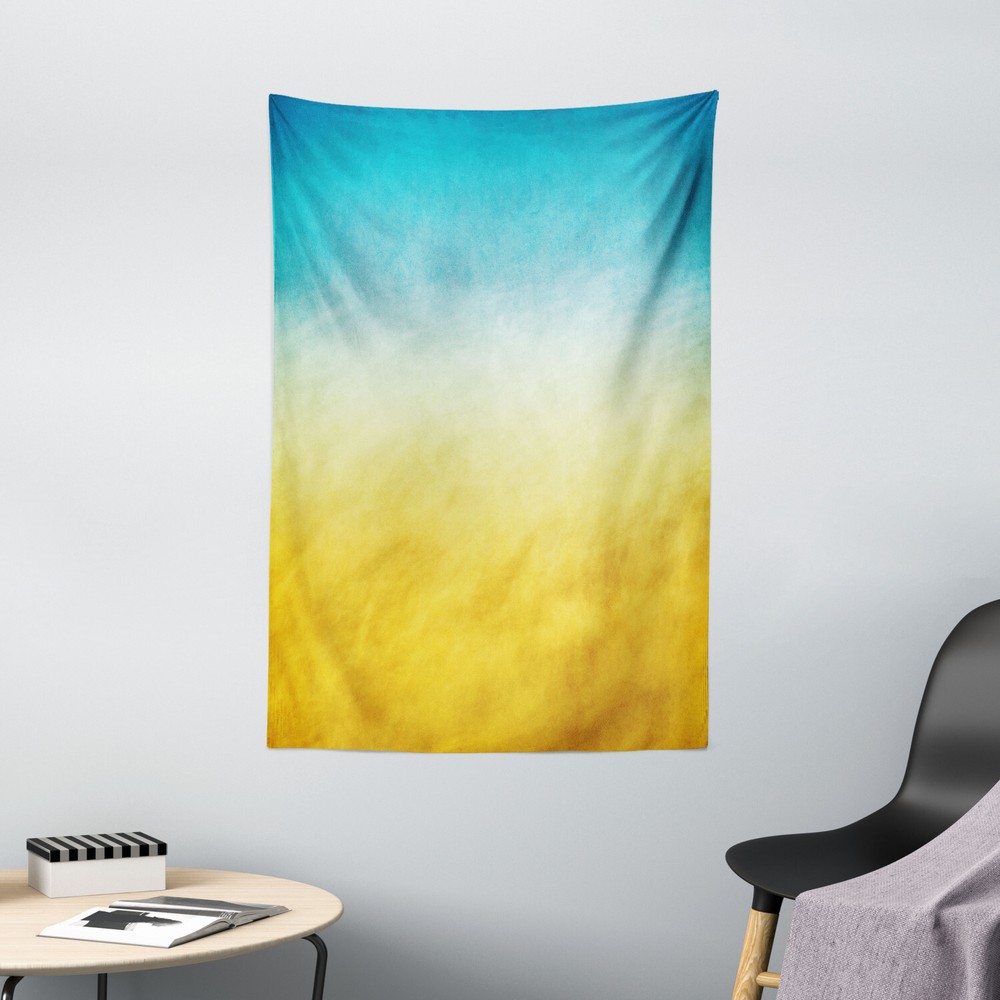 Yellow and Blue Tapestry Dreamy Beach Print Wall Hanging Decor