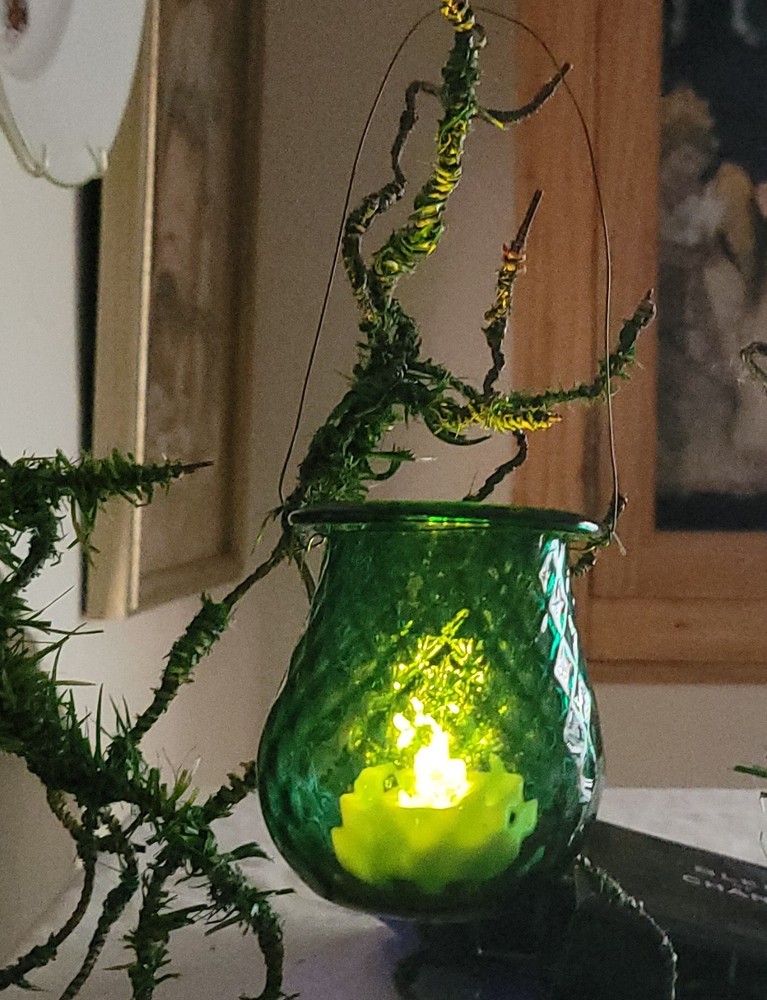 Antique 19th C Victorian Bright Aquamarie Christmas Candle Fairy Light Lamp
