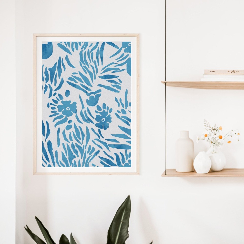 Coastal Wall Art Blue Coral Print Boho Beach Decor Watercolor Sea Fan Print