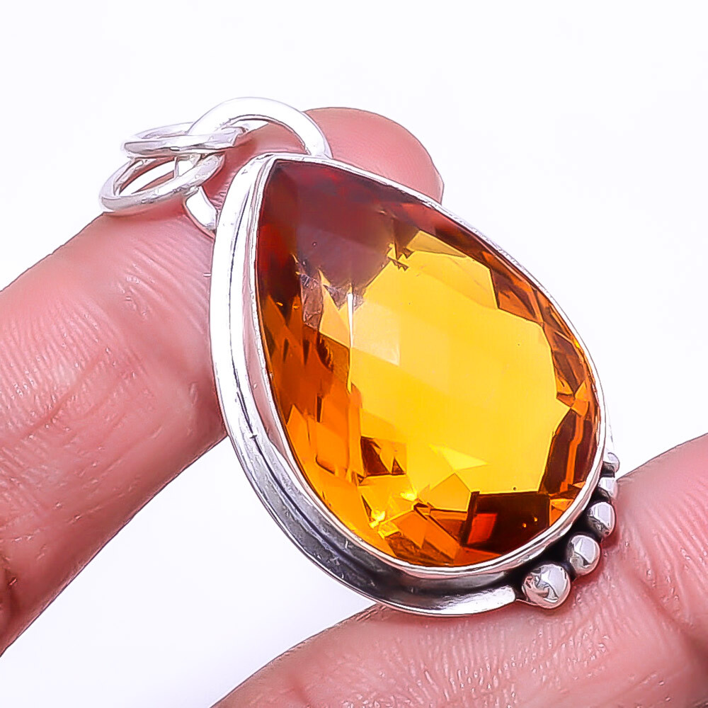 Citrine Gemstone Handmade Sterling Silver Pendant 1.76 Inch