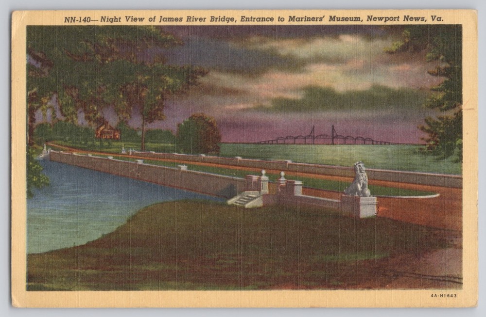 Newport News, Va James River Bridge at Mariners' Museum, Night Scene, Linen