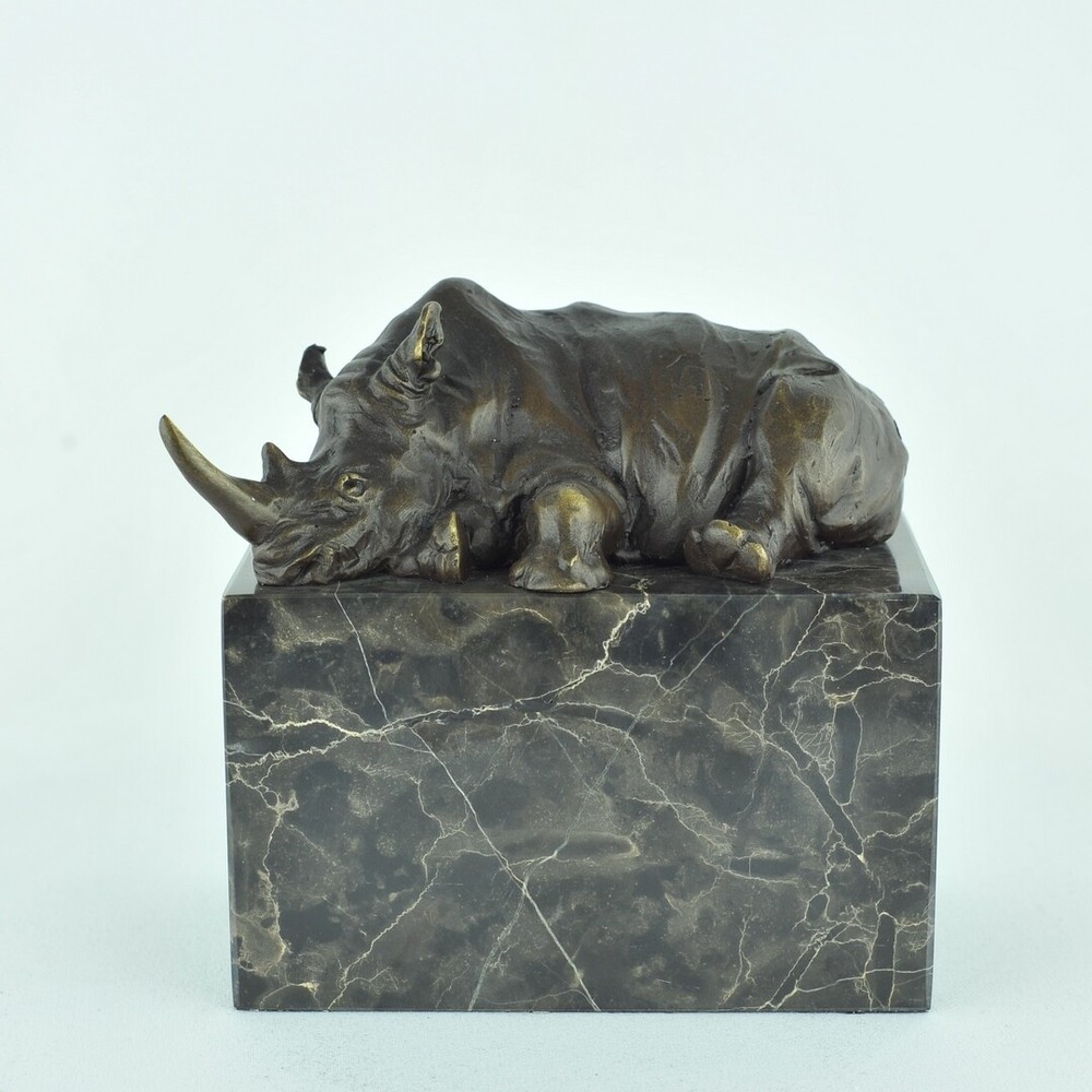 Art Deco Style Statue Sculpture Rhinoceros Wildlife Art Nouveau Style Bronze Sig
