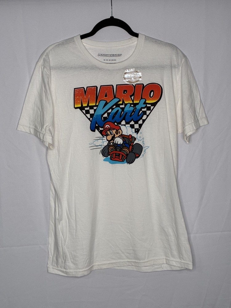 Mario Kart Men's White Graphic Print Cotton T-Shirt Size M Short Sleeve