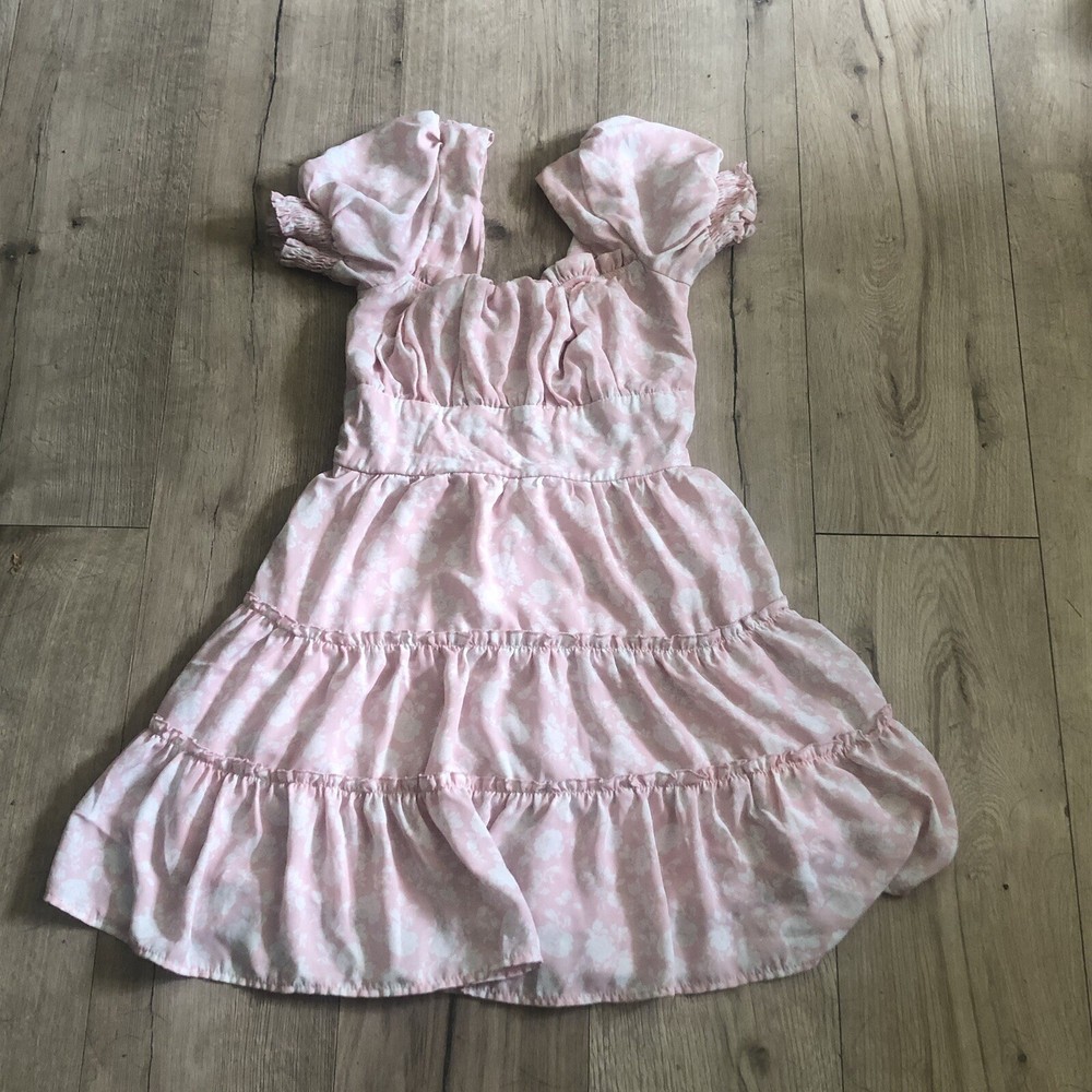 Trixxi Womens Pink Tiered Square Neck Mini Fit & Flare Dress Juniors M Floral