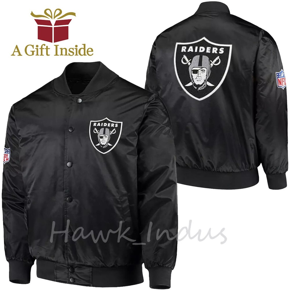 Oakland Raiders Black Varsity Jacket Back Patch Vintage Style Bomber Jacket