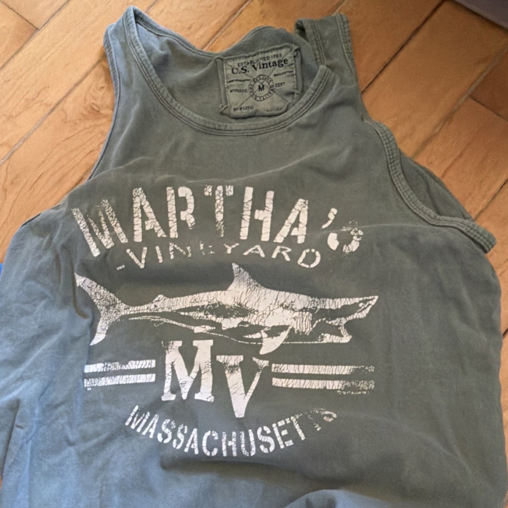 U.S. Vintage Men's Gray Cotton Graphic Print Sleeveless Crew Neck T-Shirt M