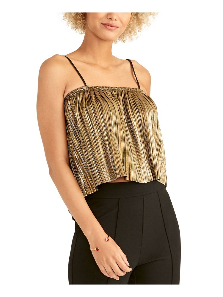 RACHEL ROY Womens Gold Shimmer Spaghetti Strap Square Neck Cocktail Crop Top S