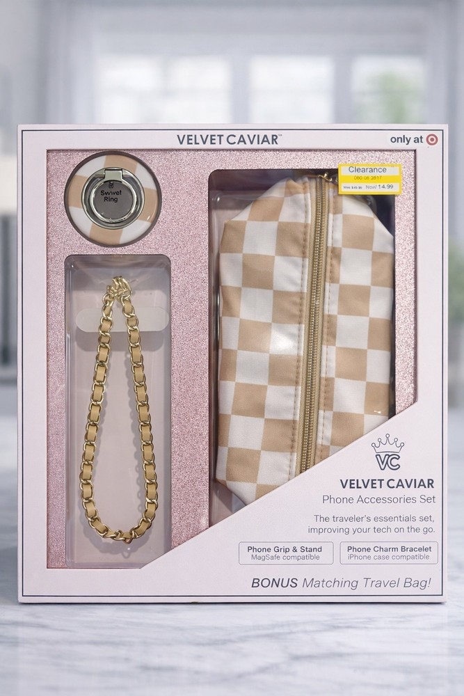 Velvet Caviar Phone Accessories Set MagSafe Grip Charm Bracelet Travel Bag NEW