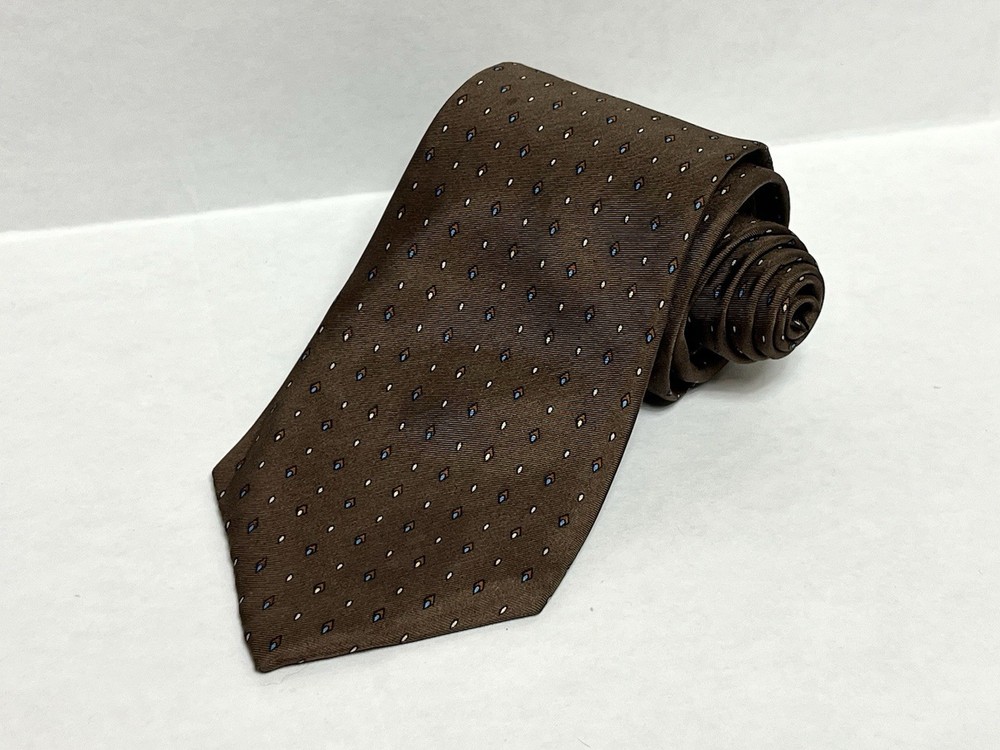 Vintage Hardy Amies London Men’s Necktie Silk Brown Micro Dot Pattern 54 X 3 1/4