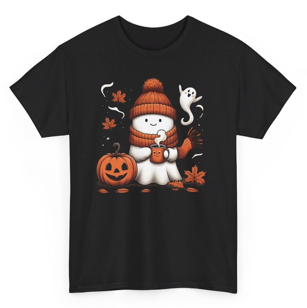 Ghost Halloween Cute Coffee T-shirt - Pumpkin Spooky Season Unisex Graphic Tee