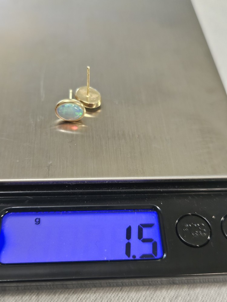 Vintage 14K Opal Earrings Yellow Gold Estate Jewelry Pierced Earrings Tested