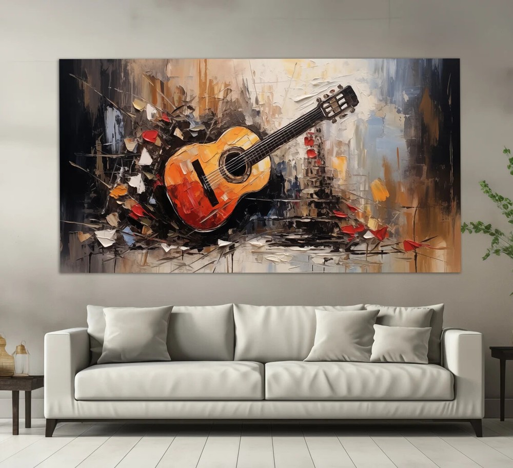 Abstract Guitar Retro Oil Paint Music Unframed Canvas Print Australian Wall Art