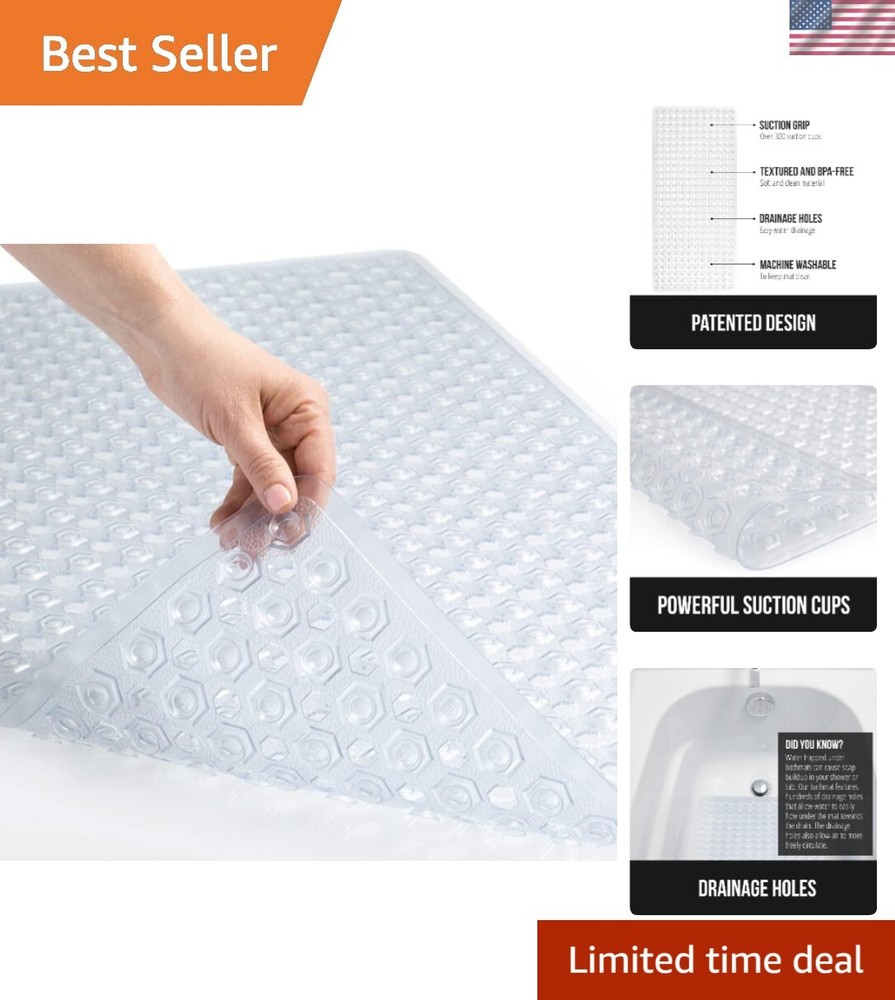 Patented Bathmat, 35x16, Clear, Bathtub Shower Mat, Plastic, Hexagon, Soft on...