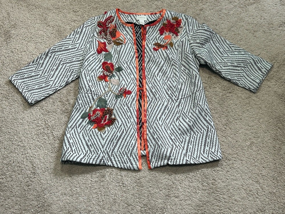 Chico's Womens Shirt/Jacket Size 1 Multicolor Print Embellished Floral Classic