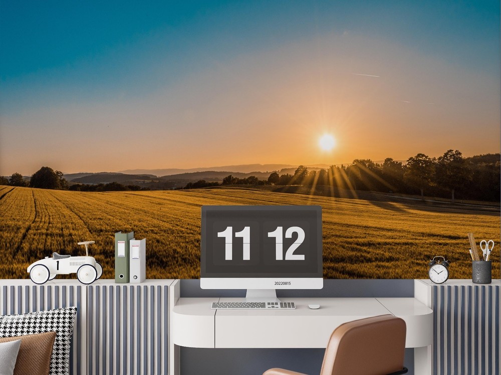 3D Sky Field Sunset Landscape Wall Murals Wallpaper Murals Wall Sticker