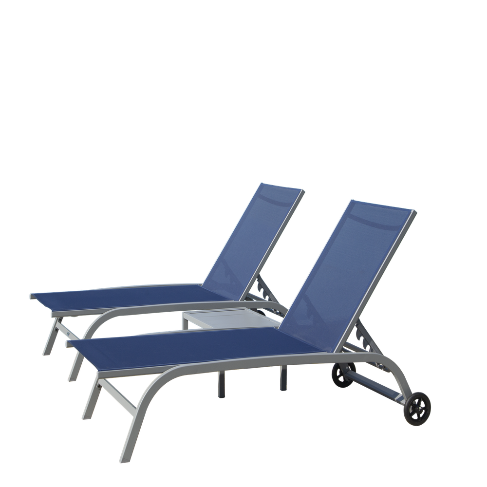 Blue Outdoor Chaise Lounge Set with Wheels for Patio Relaxation  