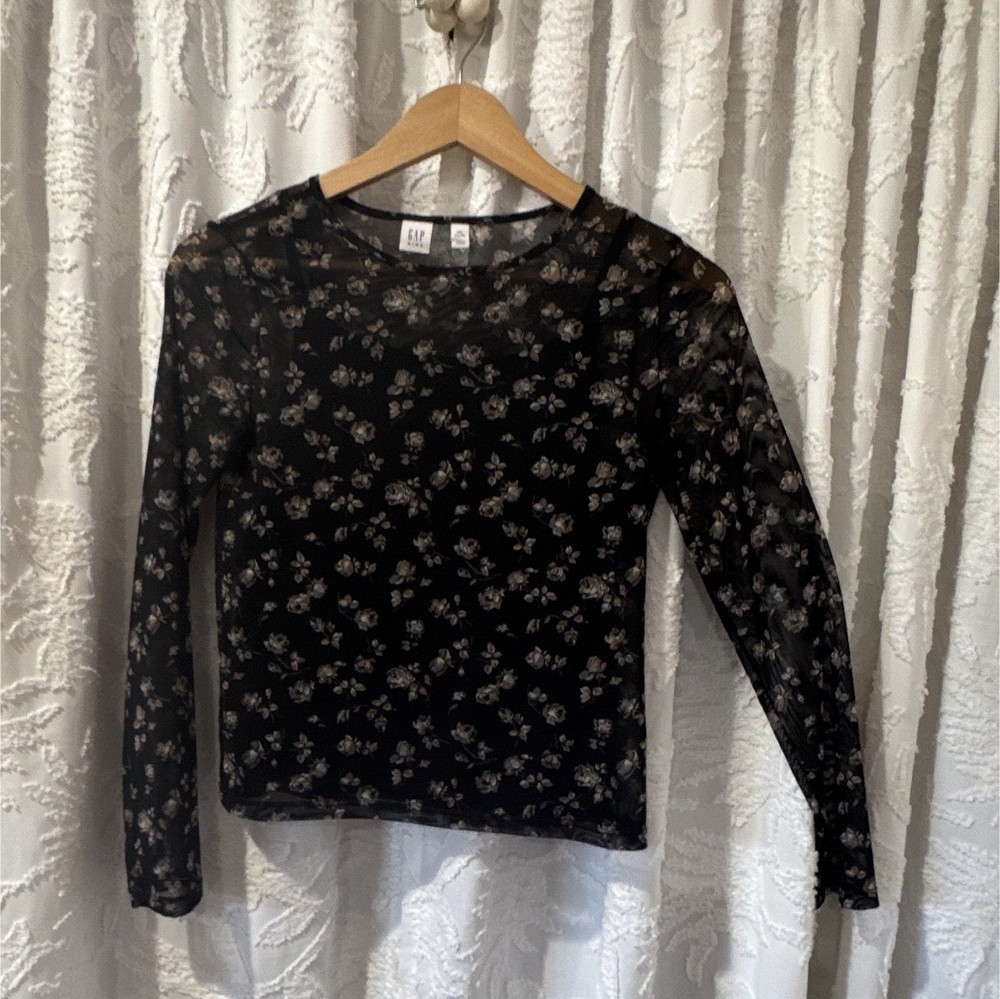 Gap Girls XXL Black Floral Mesh Long Sleeve Shirt 90s grudge inspired