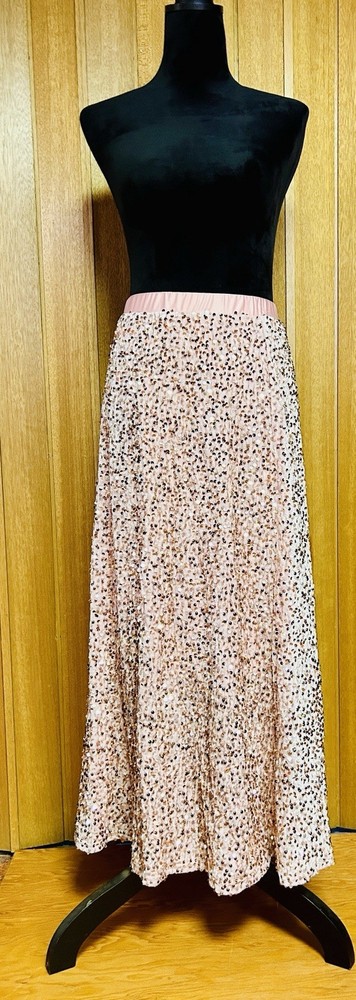Pink Velvet Sequence Long Skirt Size 4xl