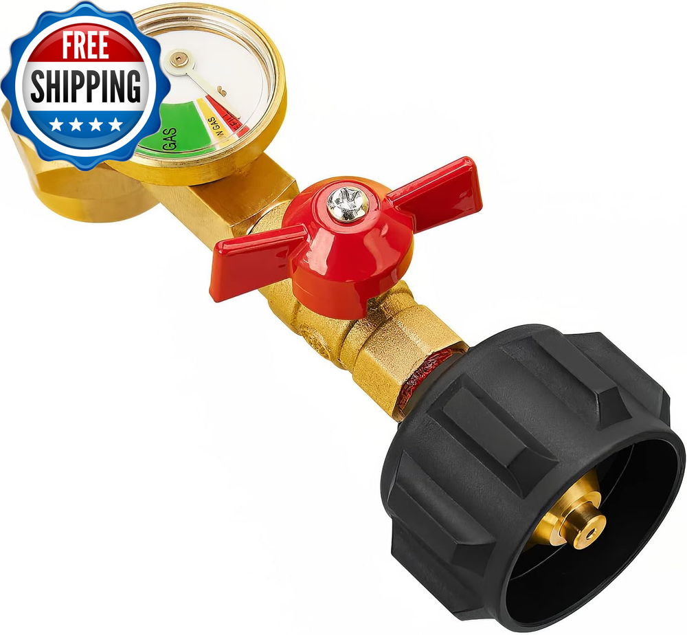 Propane Refill Adapter with Valve and Gauge, Fill 1 Pound Bottles from 20Lb Tank
